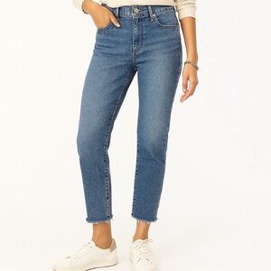 J. Crew Essential Straight Ankle Raw Edge Hem Modern Blue Wash Preppy Chic Jean